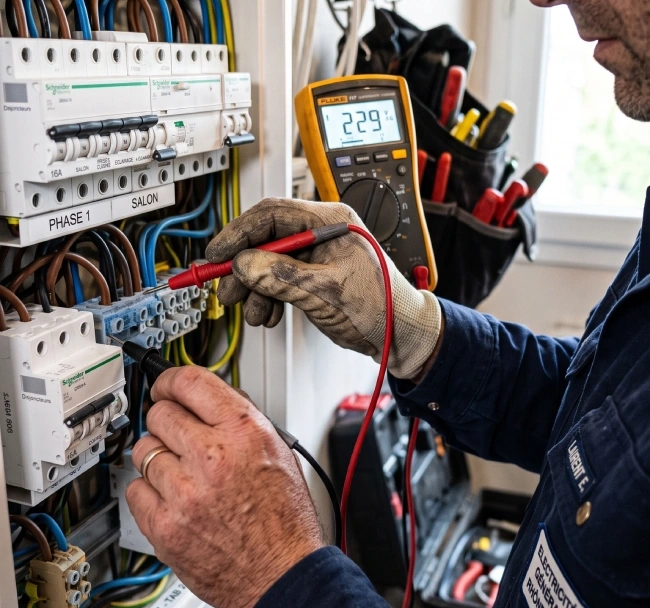 Diagnostic d’une panne électrique au multimètre sur tableau