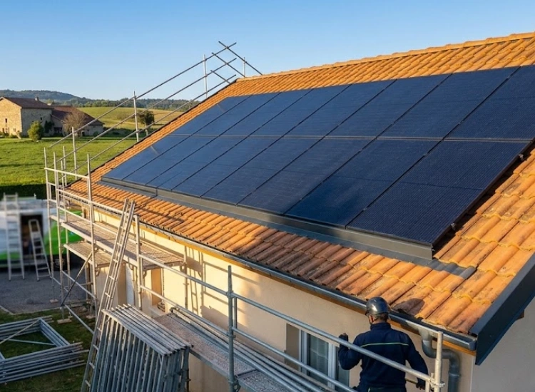 Installation photovoltaïque terminée sur une toiture du Nord-Isère
